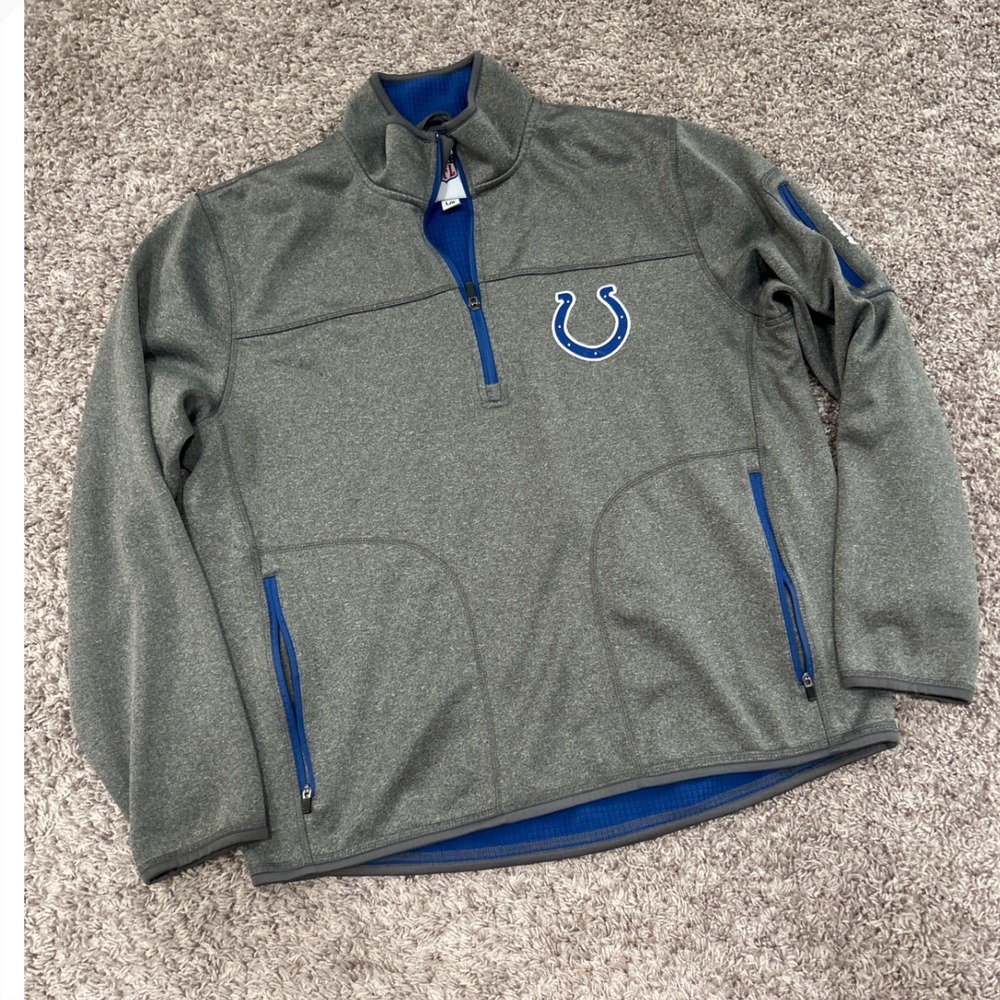 NFL Indianapolis Colts Pullover Jacket Half Zip Pockets‎ Gray Blue L